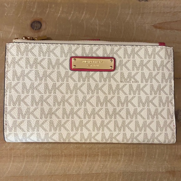 Michael Kors Handbags - MICHAEL KORS Jet Set Multi Hot Pink Large Double Zip Wallet